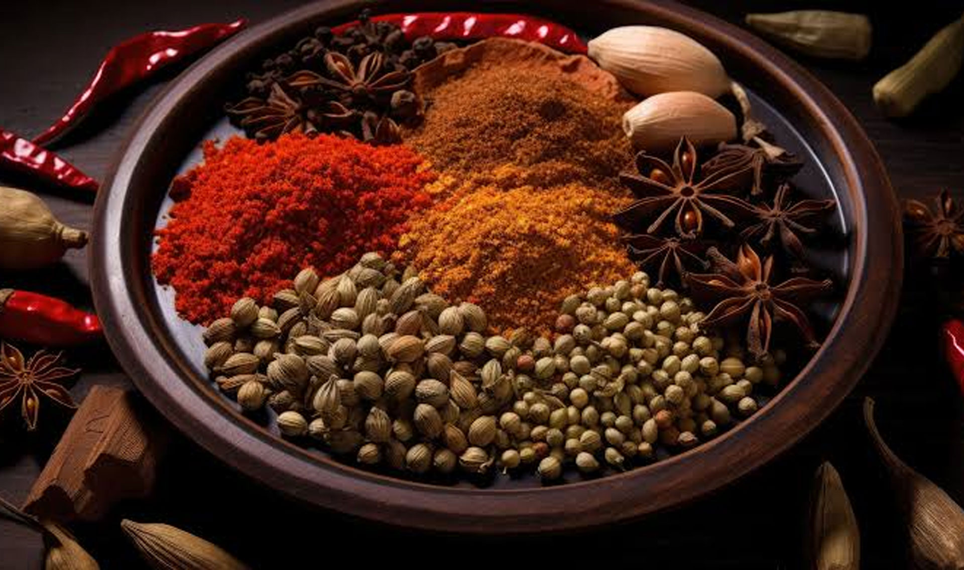 Raw spices organic in whole and powder form from the spice experiment
